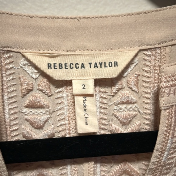 REBECCA TAYLOR Light Pink/Cream 100% Silk Embroidered Blouse, Size 2 (Fits 2/4) - Picture 7 of 11
